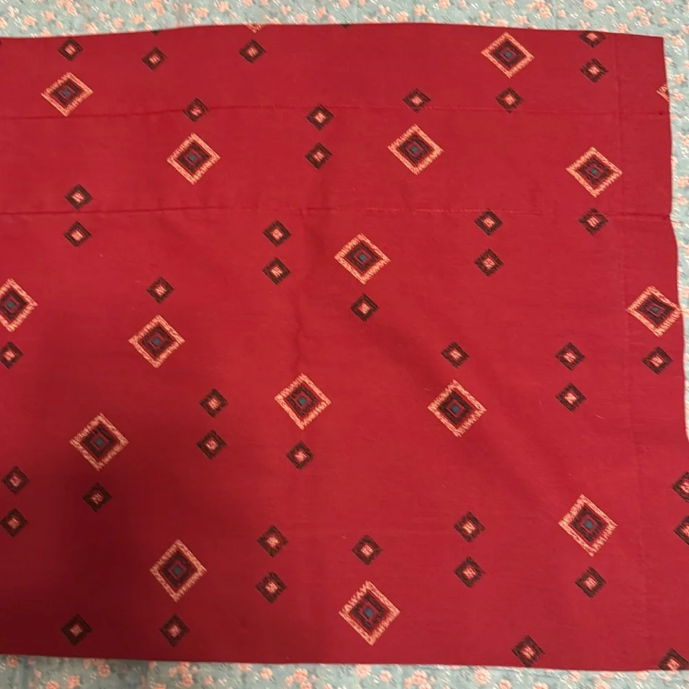 Red Valance with Small Geometric Designs